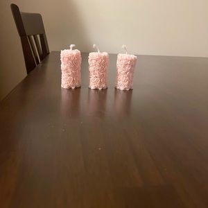3 Rose Pillar Candles for $18 Scent: English Pear and Komura Orchid